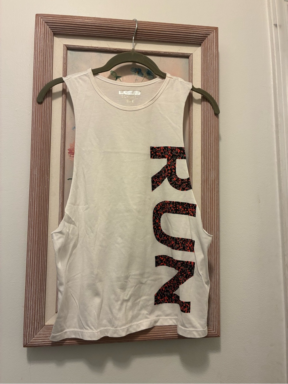 Forever 21 White Tank Top with Red and Black 'RUN' Graphic